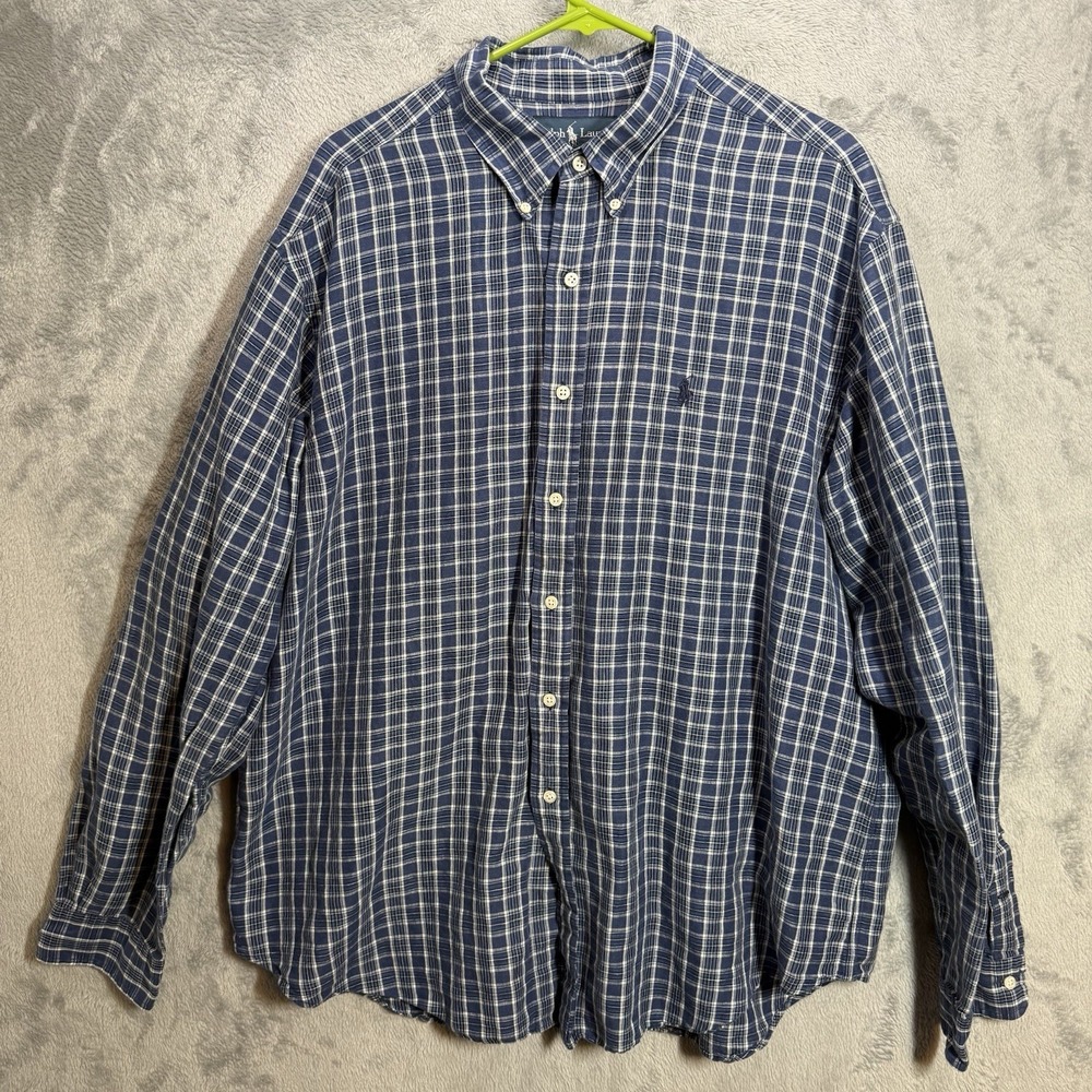 Polo‎ Ralph Lauren Linen Blend Button Down Shirt Classic Fit Plaid Mens Size 2XL